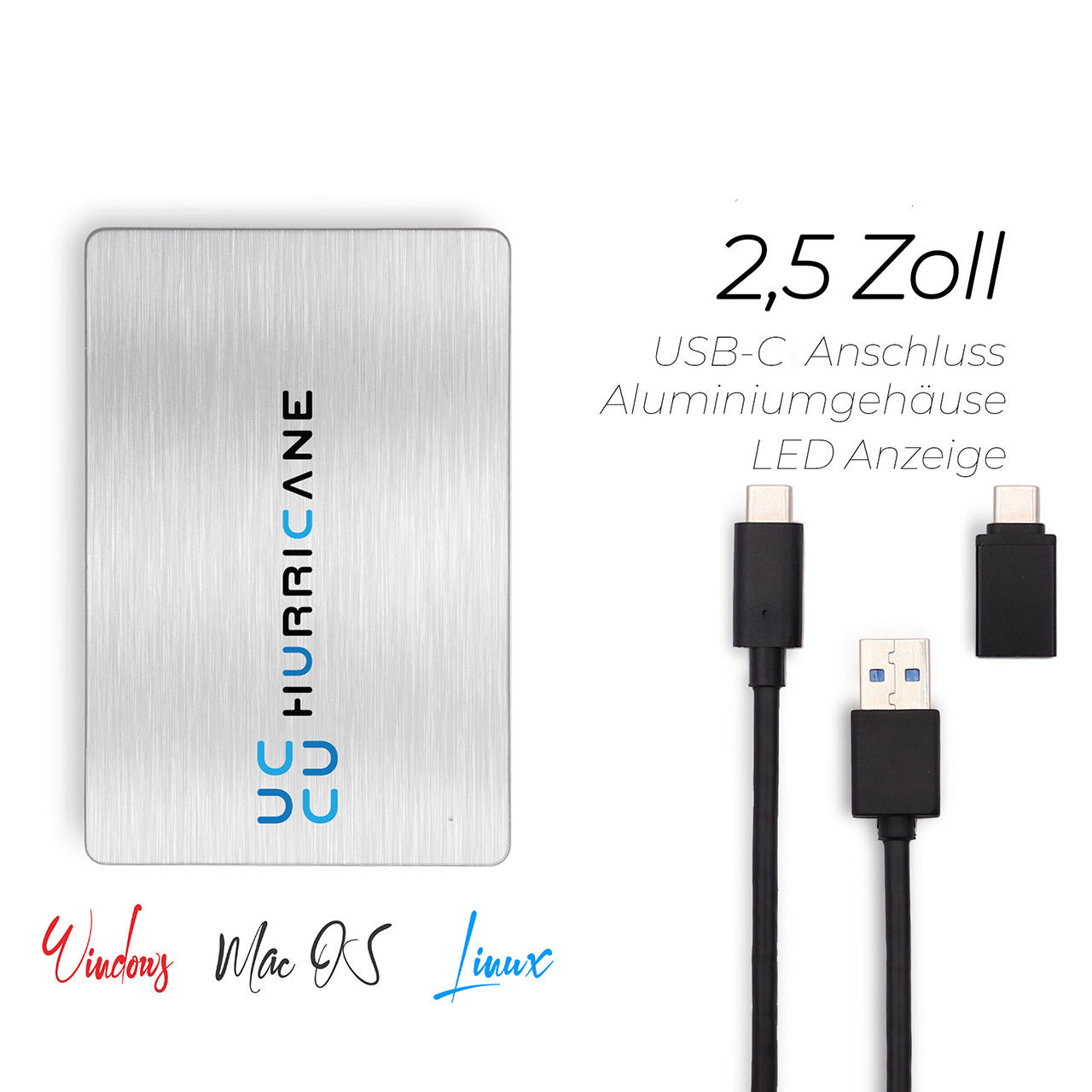 HURRICANE MD25 Externe tragbare Festplatte 2,5" USB 3.0 & USB-C für Windows, Mac, Linux, PS4, PS5 und Xbox