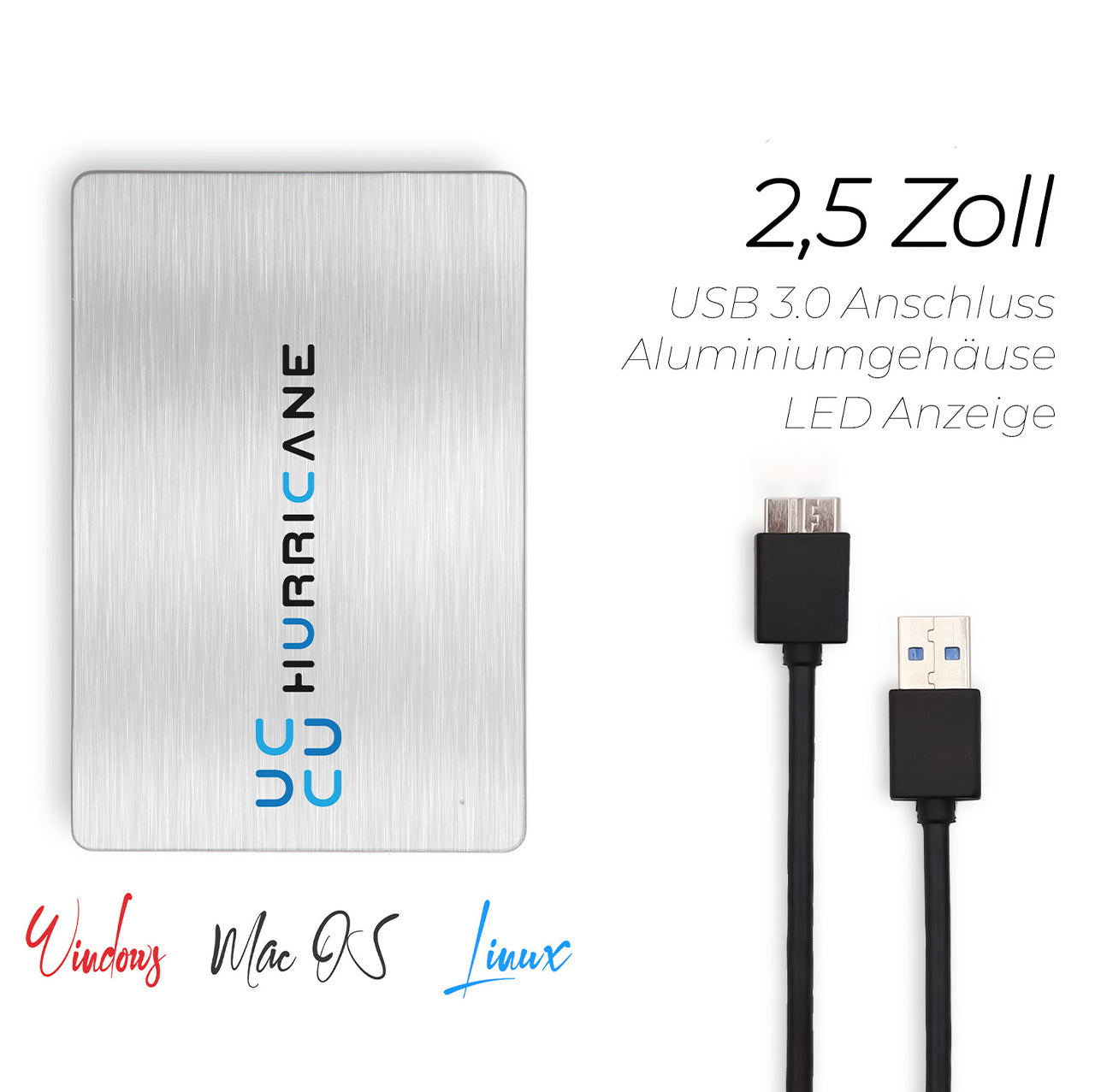 HURRICANE MD25 Externe tragbare Festplatte 2,5" USB 3.0 & USB-C für Windows, Mac, Linux, PS4, PS5 und Xbox