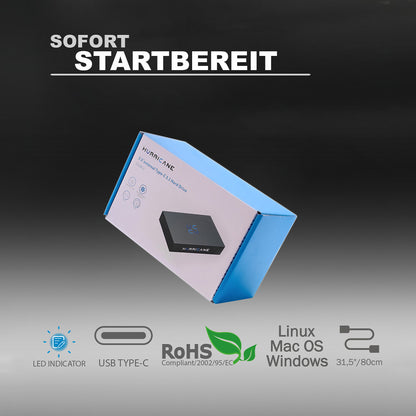 HURRICANE 3518C3 Aluminium Externes Festplattengehäuse, 3.5 Zoll, USB-C für Windows, Mac, Linux, PS4, PS5 und Xbox