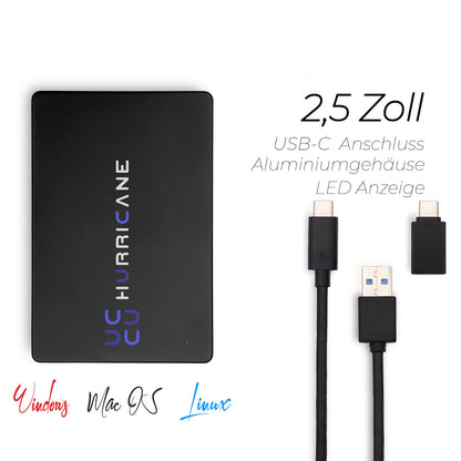 HURRICANE MD25 Externe Festplatte 2,5" USB 3.0  & USB-C für Windows, Mac, Linux, PS4, PS5 und Xbox